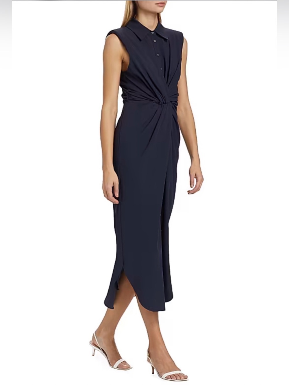 Cinq à Sept Catalina Shirtdress Navy Twist Front Sleeveless Midi Dress Size 2 - Picture 15 of 16